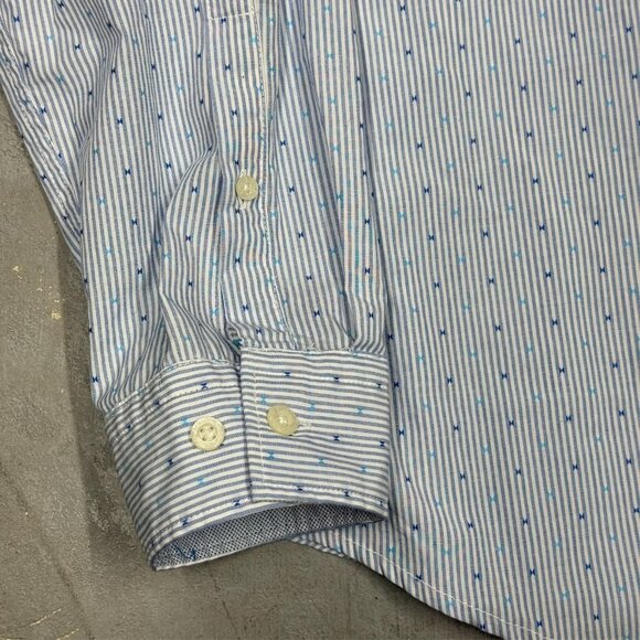 Hugo Boss Dress Shirt Long Sleeve Striped Regular Fit Cotton Blue 16 1/2 Large - Picture 4 of 11